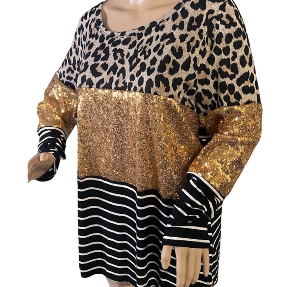 Leopard Print, Gold Sequin, & Black & White Stripes Womens Top Workwear Feminine